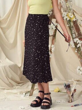 From Rachel Black Lily Midi Wrap Skirt , Black/White, Size M.